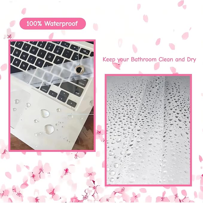 Clear Pink Floral Shower Curtain Liner, Cute Plastic Transparent Cherry Blossom - Image 7