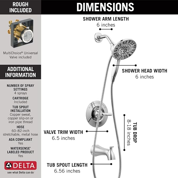 Delta Arvo 14 Series Chrome Bathtub Shower Faucet Set - Image 4