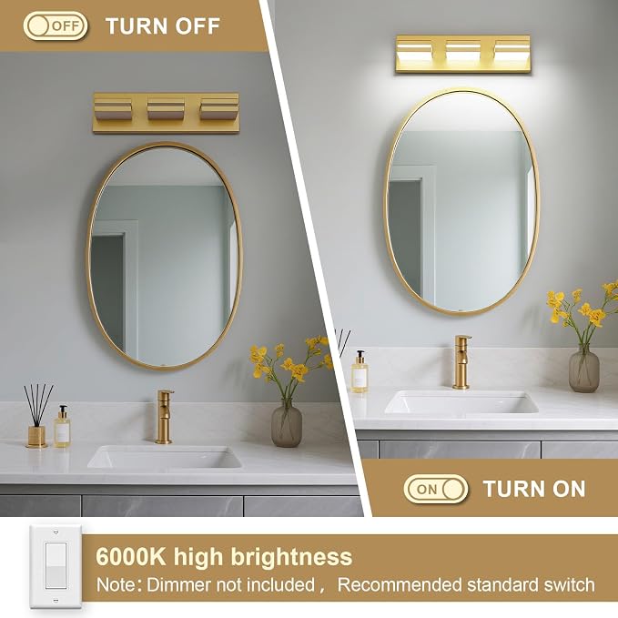 Modern LED Small Bathroom Lights Fixtures, Metal Gold Acrylic Wall Lighting - Image 6