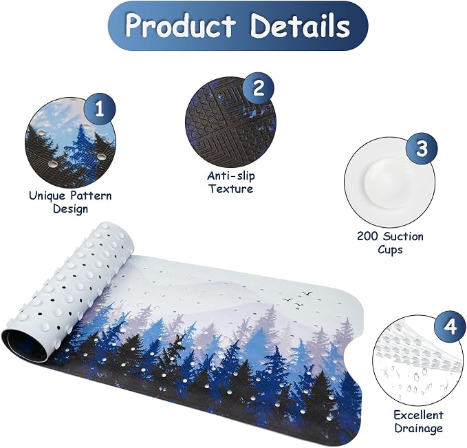 Bathtub Mat Non Slip, Forest Extra Long Bath tub Mat Shower Floor Mat - Image 3