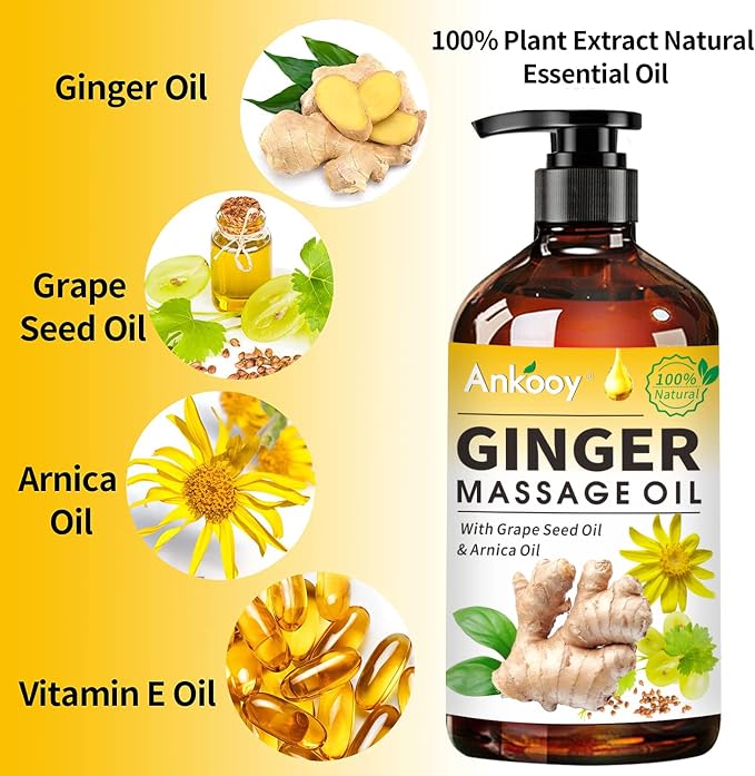 3 Pack Ginger Massage Oil with Arnica Oil, Vitamin E Oil and Grape Seed Oil - Image 2