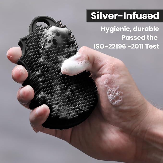 Silicone Body Scrubber Silver-Infused Dual-Sided 3-in-1 - Image 5