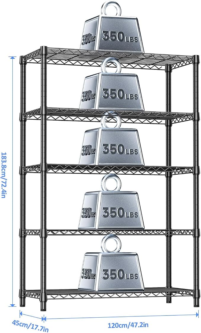IZEUK 5-Tier Heavy Duty Metal Storage Shelving Unit, Adjustable Steel Wire Rack - Image 3
