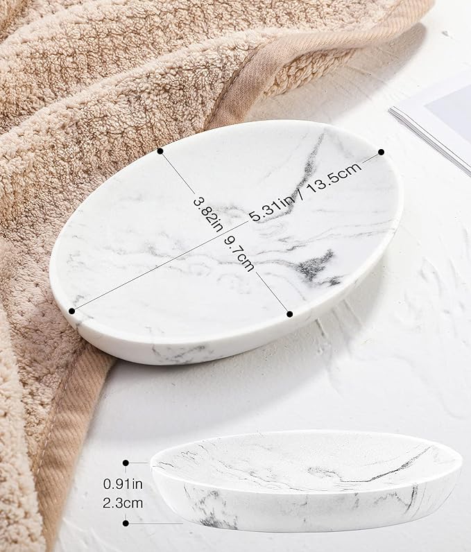 Luxspire Soap Dish 2 Packs, Resin Soap Tray Soap Holder Container Box, Marble - Image 6