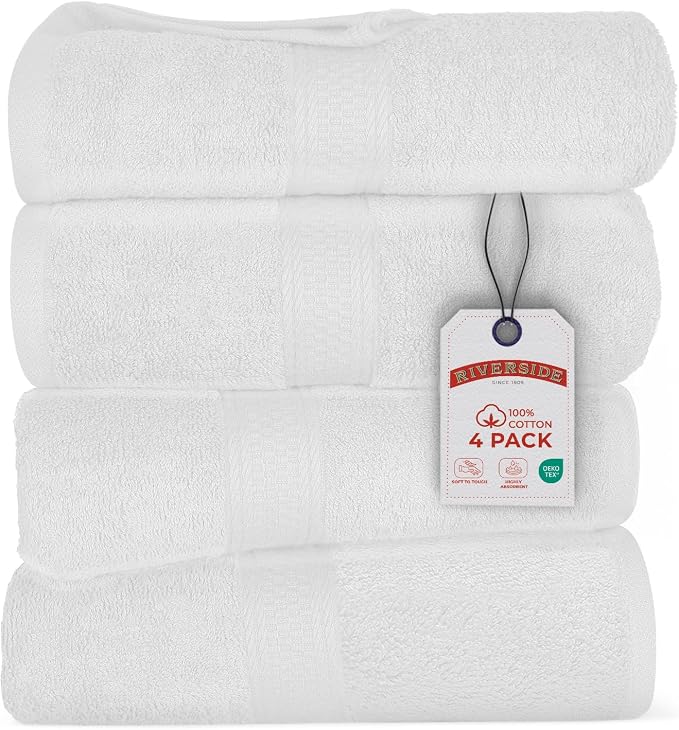 RIVERSIDE 100% Ring Spun Cotton Large Bath Towels Set of 4, 27 x 54 Inches – by RIVERSIDE