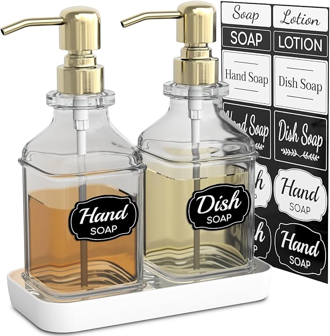 Soap Dispenser - 2 Pack, Antique Design Thick Glass Hand Soap Dispensers by LMQML