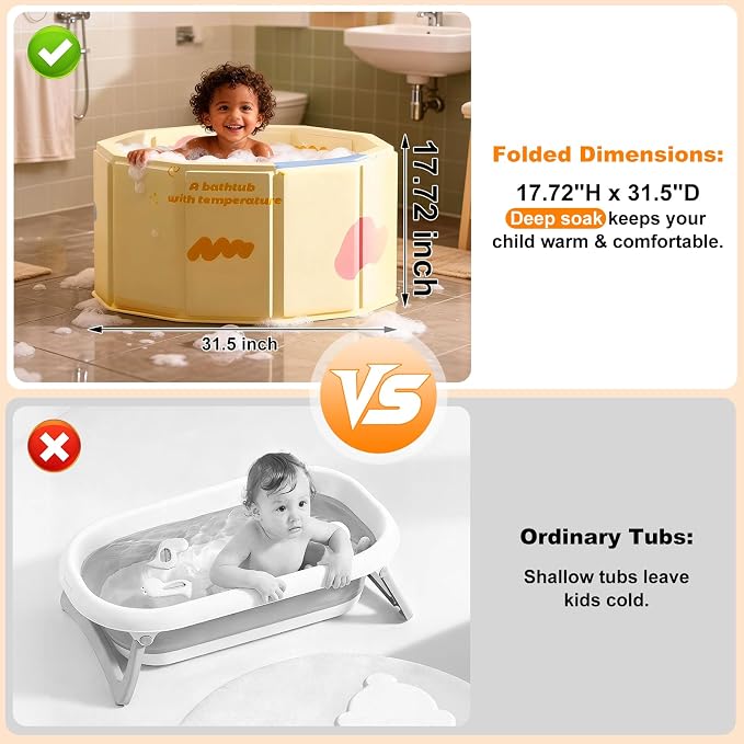 Portable Bathtub for Kids 27.5"x31.5" Collapsible Cold Plunge Bathtub Foldable - Image 2