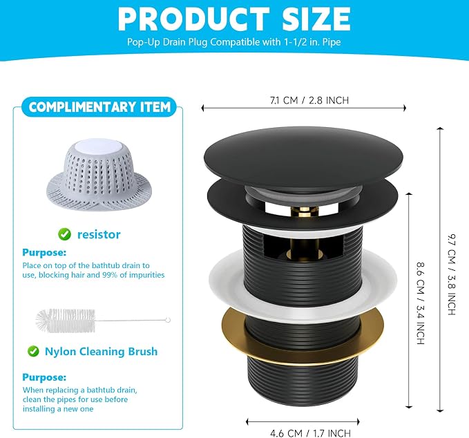 【Limited-time Promotion】 Pop Up Freestanding Tub Drain Plug, 2025 Upgraded - Image 5