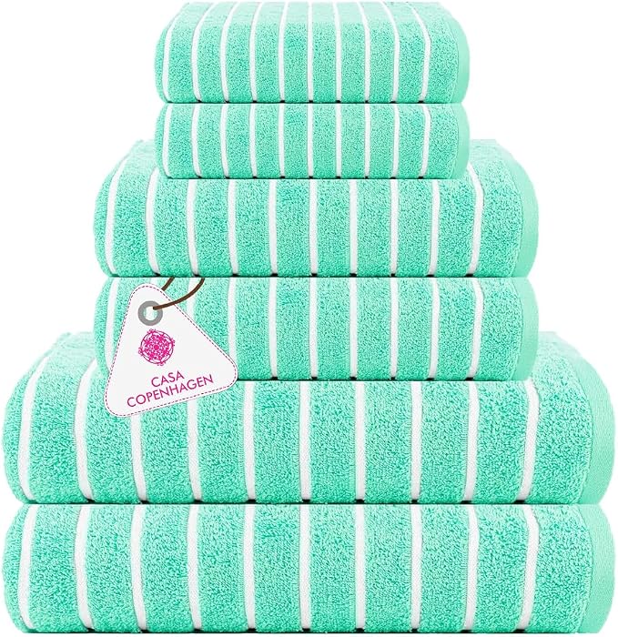 CASA COPENHAGEN Ecstatic 6 Pieces Towel Set- Aqua Blue, 600 GSM 2 Bath Towel 2 by CASACOPENHAGEN