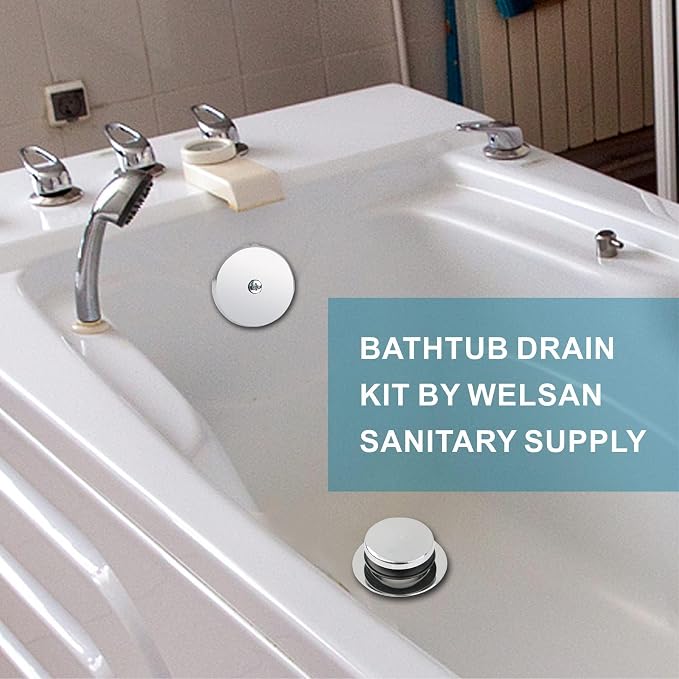 Chrome Bathtub Drain Tip-Toe Single Hole, Welsan Tub Drain Trim Set Conversion - Image 2