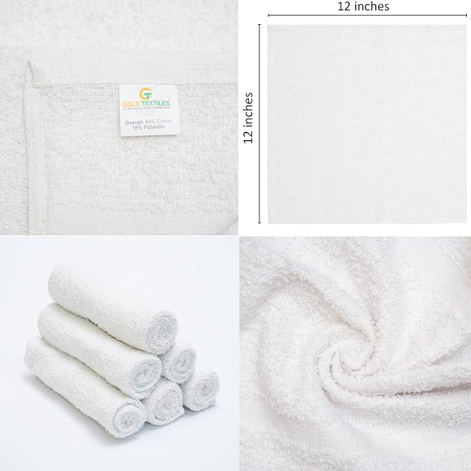 GOLD TEXTILES 12 Pack Economy White Washcloths Set - Image 3