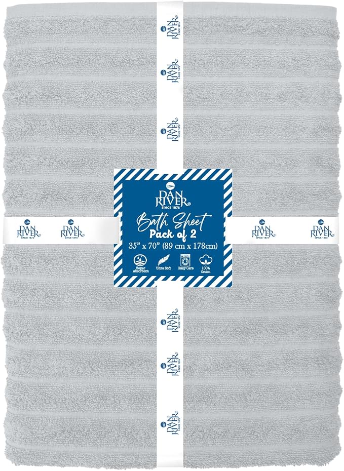 DAN RIVER Pack of 2 Bath Sheet 35x70 Inches, Extra Large Ribbed Oversized Bath - Image 2