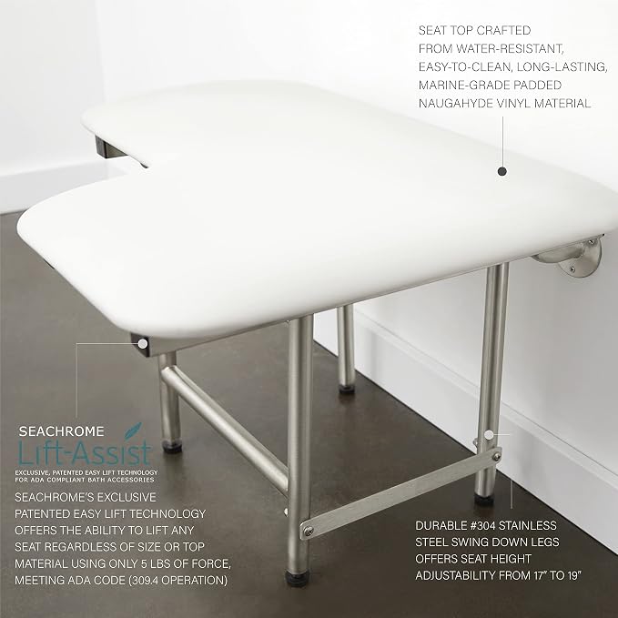 28" x 22.5" White Padded Wall Mount Folding Left-Handed Transfer Bench Shower - Image 3