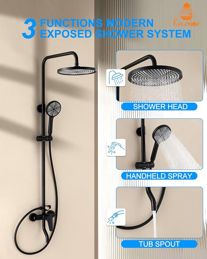 Outdoor Shower Fixture, 3 Functions Handle Tub Rainfall Shower Faucet Sets - Image 3