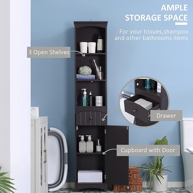 HOMCOM Bathroom Storage Cabinet, Free Standing Bathroom Storage Unit, Tall - Image 4