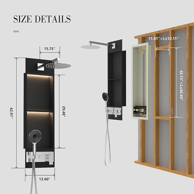 Shower Niche System w/LED Lights, Bathroom Shower System w/ 304 Stainless Steel - Image 5