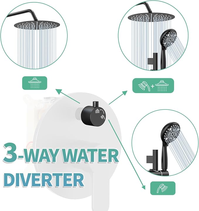 SR SUN RISE 12 Inch Slide Bar Shower System, Round Shower Faucets Sets Complete - Image 3