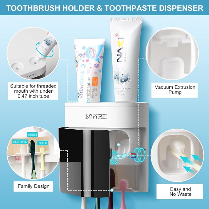 Boperzi Bathroom Razor Storage Holder and Toothpaste Dispenser Wall Mounted - Image 3