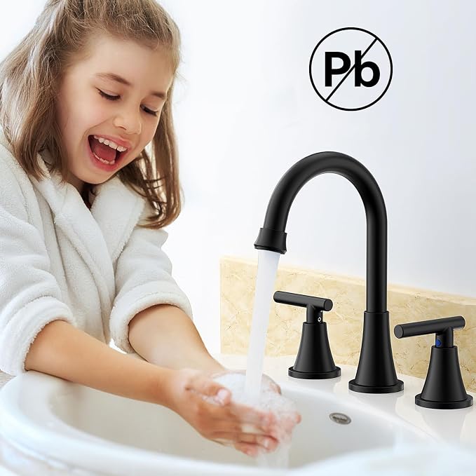 Bathroom Faucets for Sink 3 Hole, Hurran Matte Black Bathroom Sink Faucet - Image 6