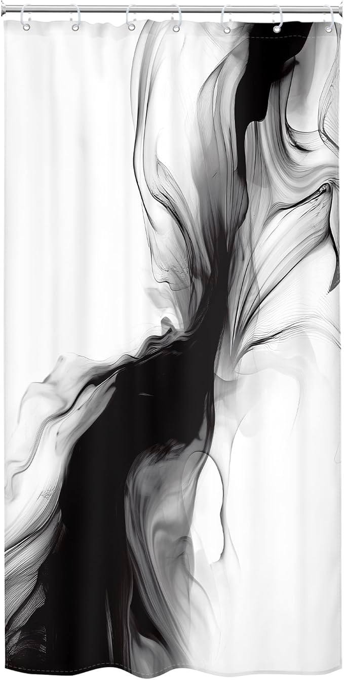 Cinbloo Small Stall Narrow RV Shower Curtain 36Wx72H Black and White Marble - Image 7