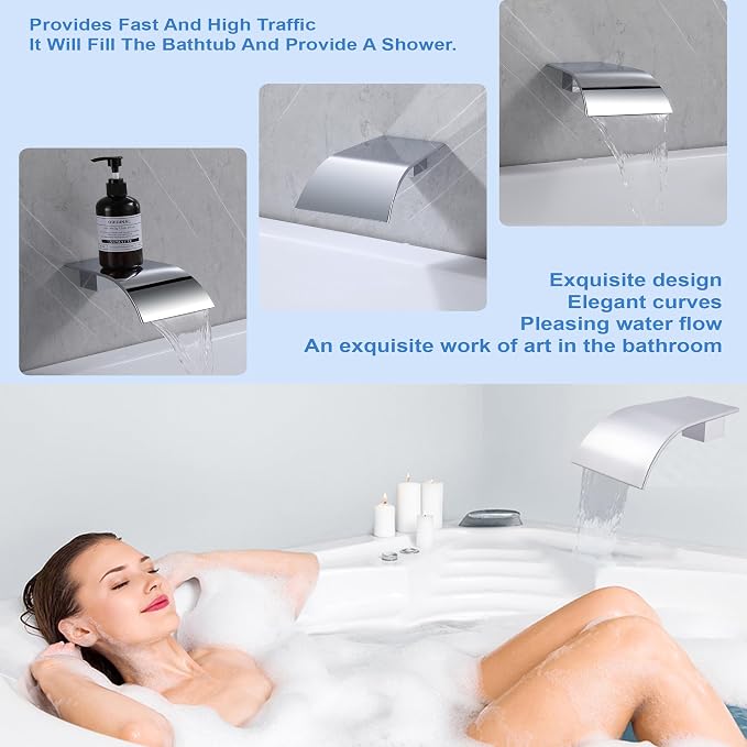Chrome Waterfall Tub Spout Wall Mount Bathtub Faucet - Image 4