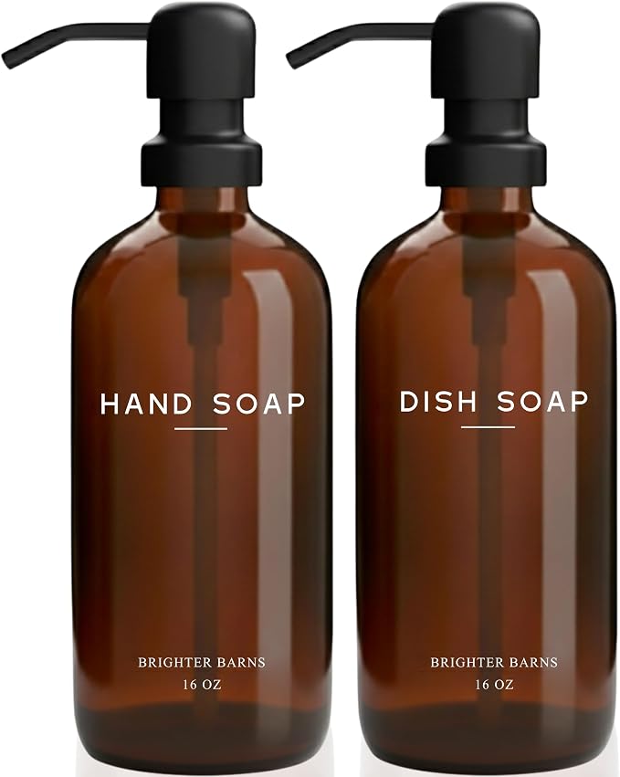 Amber Glass Hand and Dish Soap Dispenser Set by Brighter Barns by BrighterBarns
