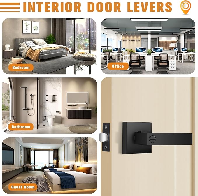 Probrico 4 Pack| Matte Black Square Privacy Door Levers Bed Bath Door Handles - Image 4
