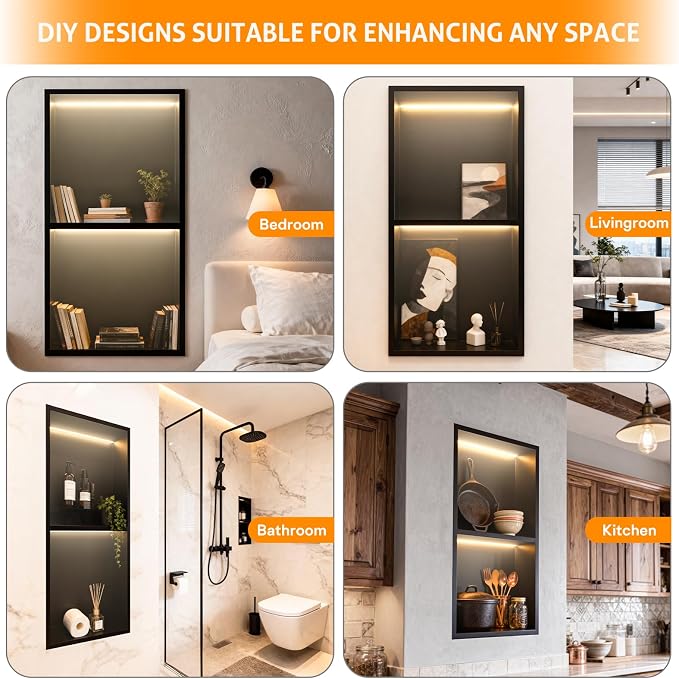 WICHEMI Stainless Steel Shower Niche 12" X 24", No Tile Needed Wall Niche - Image 7