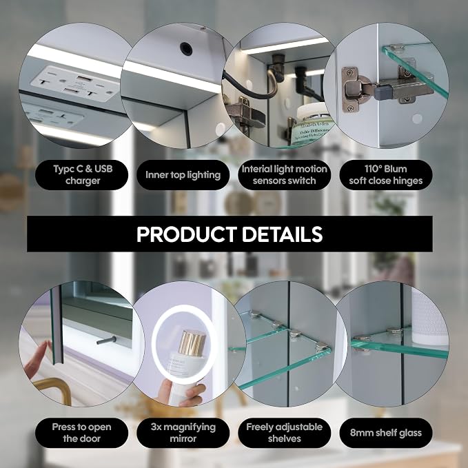 WELLFOR 48 x 32 Inch LED Medicine Cabinet - Image 10