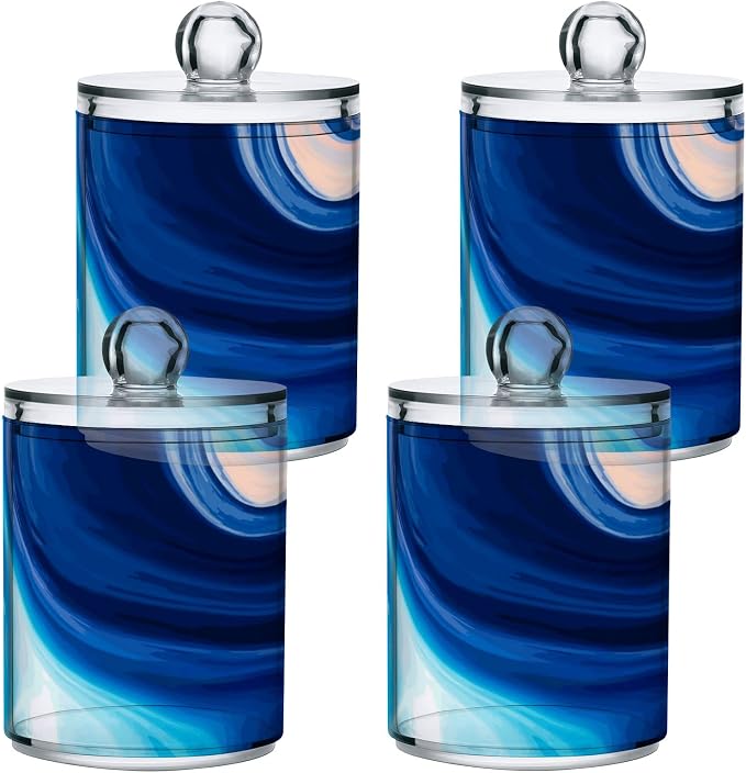 MNSRUU 2 Pack Qtip Holder Organizer Dispenser Marble Bathroom Storage Canister - Image 2