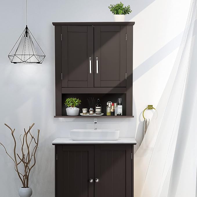 VINGLI Bathroom Cabinet Wall Mounted Espresso Wall Cabinet Floating Cabinet - Image 9