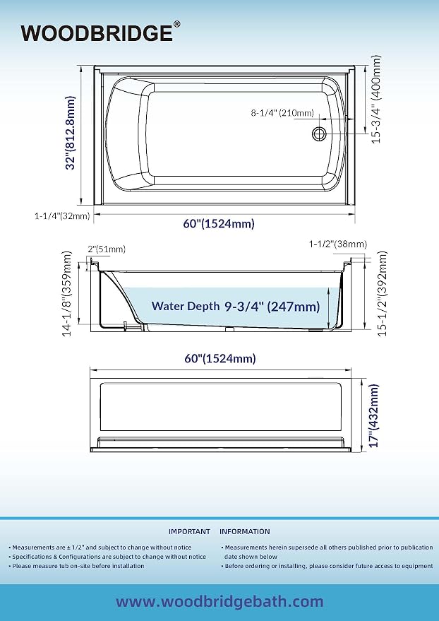WOODBRIDGE 60” x 32” Alcove Soaking Bathtub in white - Image 6