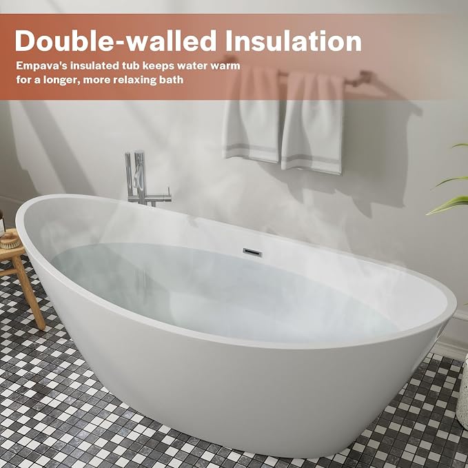 Empava Luxury 67 inch Acrylic Freestanding Bathtub Contemporary Soaking Tub - Image 2