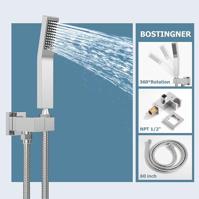 Shower System with Body Jets, Bostingner Shower Faucet Set 12" Rain Shower Head - Image 4