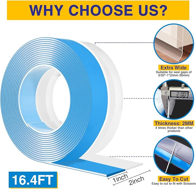 Weather Stripping Extra Thick 2mm Door Draft Stopper 16.4 FT x 2 in Bottom Seal - Image 3