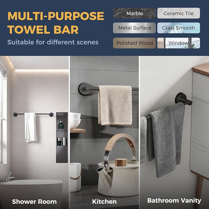 14.6inch~24inch Towel Racks for Bathroom, Adjustable Suction Cup Towel Bar for - Image 5