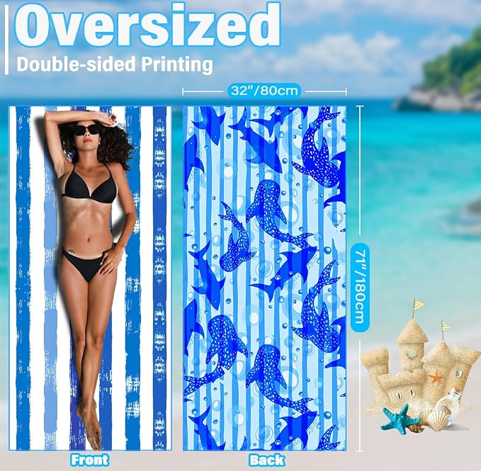 2 Pack Lightweight Thin Microfiber Beach Towel Sand Free Quick Dry Absorbent - Image 3