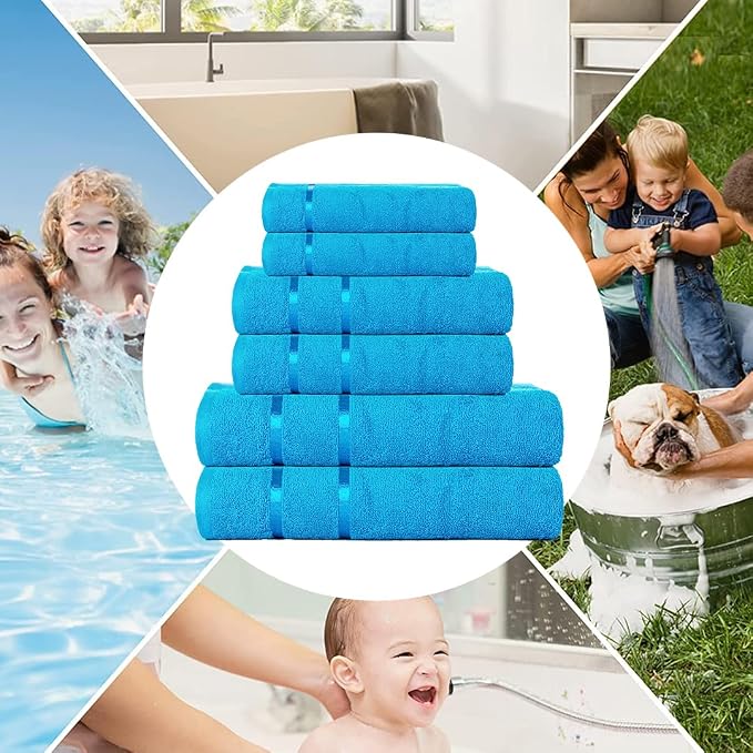 CASA COPENHAGEN Eternal 6 Pieces Towel Set-Teal Blue, 500 GSM 2 Bath Towel 2 - Image 5