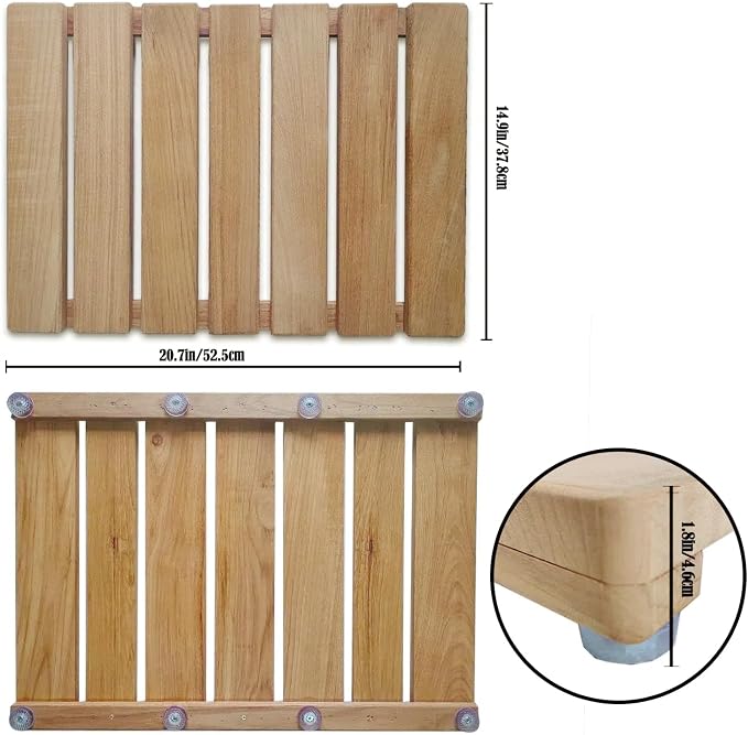 Teak Wood Shower Mat, Non-Slip Bathroom Floor Mat - Image 2