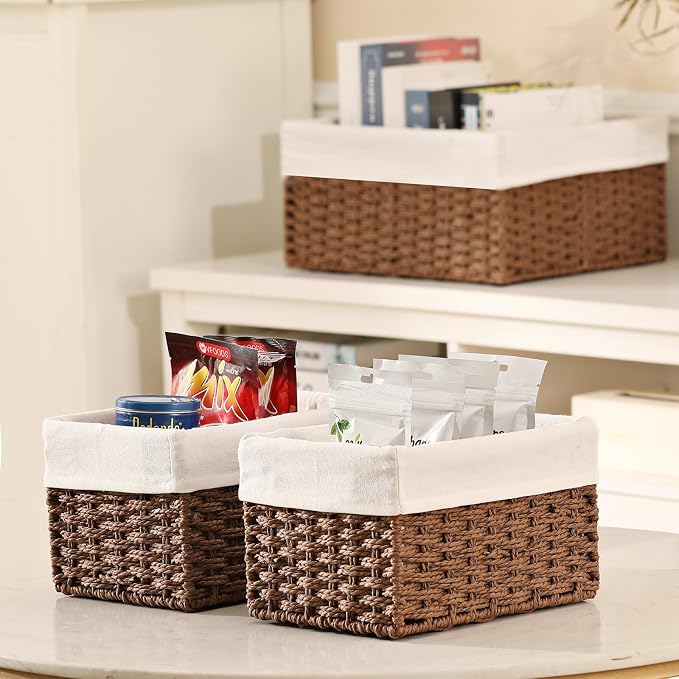 Vagusicc Wicker Basket, Decorative Rectangle Wicker Storage Basket Bins - Image 4