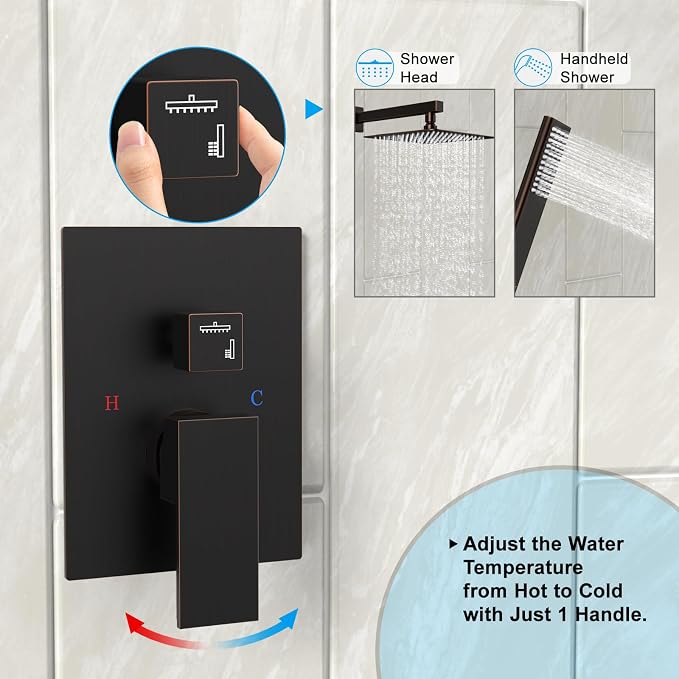 EMBATHER Oil Rubbed Bronze Shower System-12 Inches Shower Faucet Set - Image 6