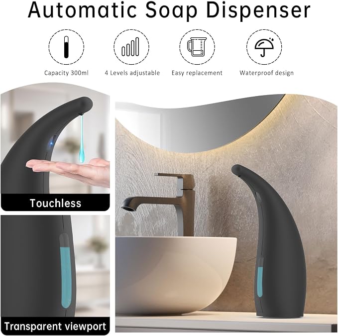 Automatic Liquid Soap Dispenser, 300ML Touchless 4 Gear Adjustable, Countertop - Image 2