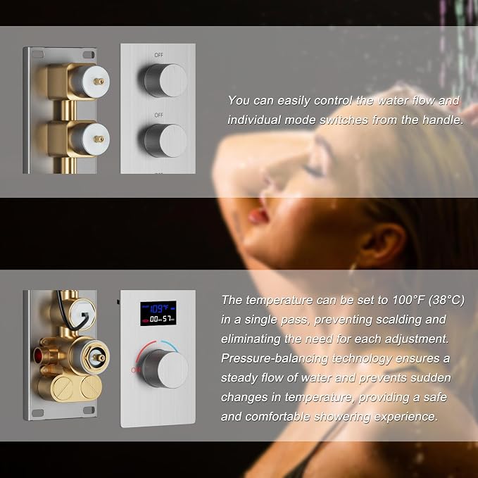 Digital Tempreature Display Full Body Shower System Wall Mounted 8 Inch Rain - Image 8