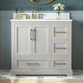 36 Inch Bathroom Vanity with Sink Combo, Solid Wood Frame with Mable Top by DELUXELIVING