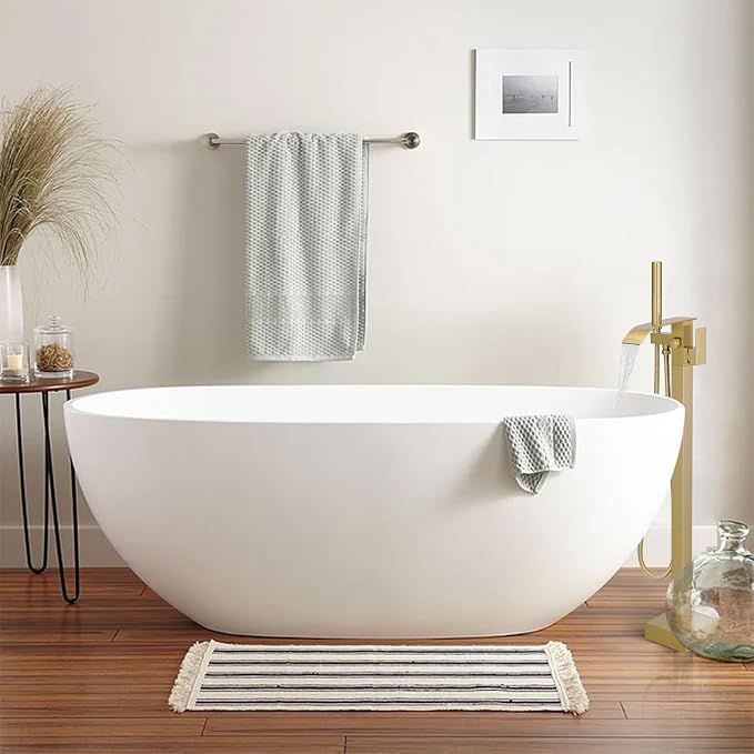 RUMOSE Tub Filler Freestanding Bathtub Faucet Brushed Gold Floor Mount Tub - Image 3