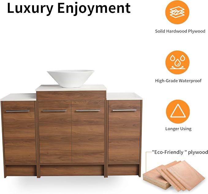 48 Inch Bathroom Vanity with Sink, Modern Brown Bathroom Vanity with Side - Image 7