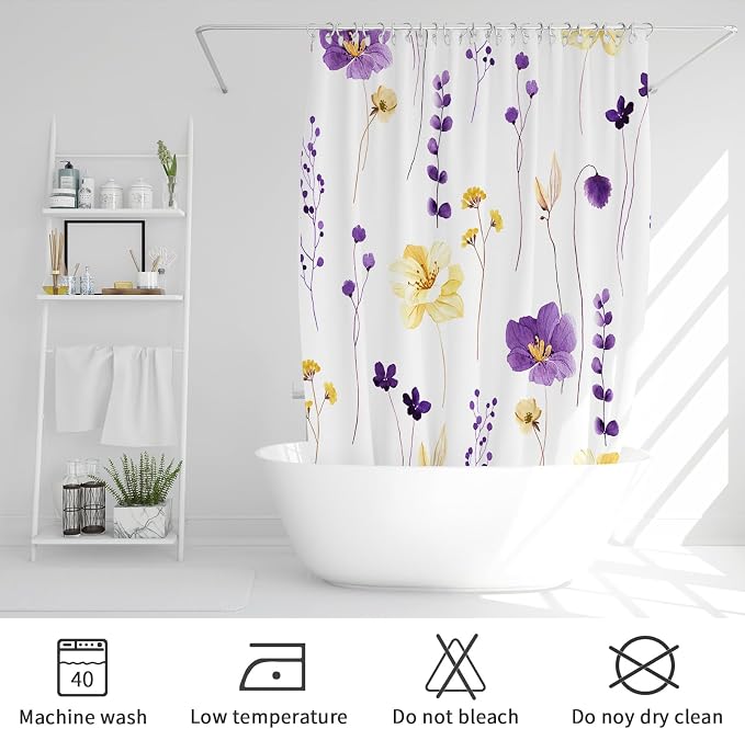 Gibelle Watercolor Floral Shower Curtain, Modern Minimalist Waterproof Fabric - Image 6