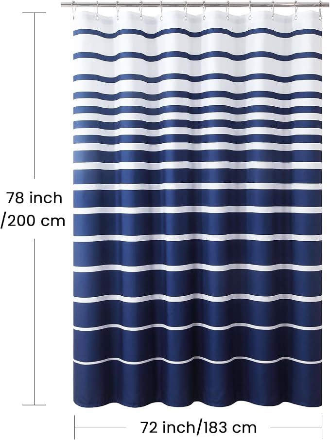 Blue Shower Curtain 78 Inches Long, Modern Navy Blue and White Stripe - Image 6
