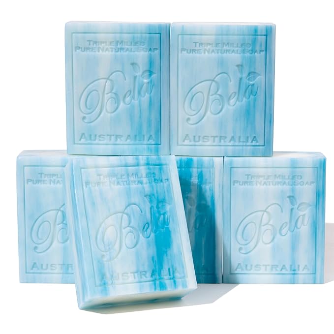 BELA Ocean Soap 3.3 OZ Pack of 6, Long Lasting French Triple Milled Bar Soap by BELAPURENATURALSOAPSANDODORELIMINATINGHOMEFRAGRANCES