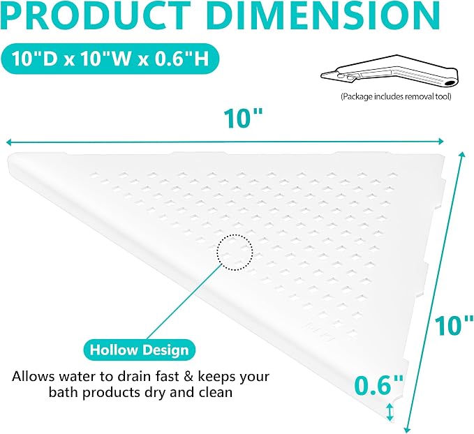 Bathroom Corner Shelf, Recessed 10" Shower Shelf Caddy, SUS304 Stainless Steel - Image 2